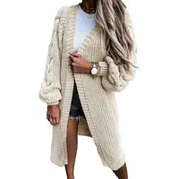 चंकी केबल बुना हुआ pointelle मैक्सी ऊन ढीला cardigans बैगी महिला प्लस आकार स्वेटर
