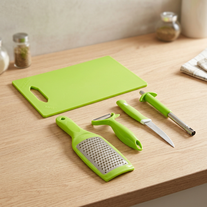 Juego de Rallador de Queso de Acero Inoxidable Verde, Pelador de Verduras, Cortador con Tabla de Cortar, Utensilios de Preparación de Cocina - Product Image 1