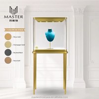 Vitrine haute MASTER en verre, cadre vertical en acier inoxydable doré, vitrine à bijoux en verre trempé, vitrine antivol