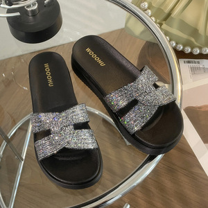 Sandalias Casuales de Playa para Mujer, Talla Grande, con Pedrería Brillante, Tiras Cruzadas, Estilo Deslizante - Product Image 4