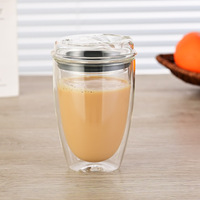 Mug à café isotherme portable fait main personnalisé de 350 ml (12 oz) en verre borosilicate double paroi, compatible lave-vaisselle