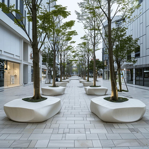 Custom Fiberglass Combined Planter Bench Modern Outdoor Furnishings Unique Public <b>Stool</b> for Mall Plaza Landscapes - Product Image 3