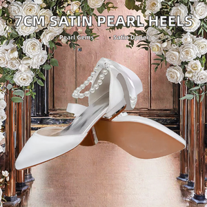 Women <b>Satin</b> Pearl Bridal <b>Shoes</b> 7cm Heel Slingback <b>Wedding</b> Party Dress <b>Shoes</b> - Product Image 2