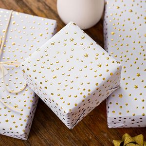 Eid White Kraft Wrapping <b>Paper</b> <b>Roll</b> 17x197Inch Gold 3D Foil Stars Polka Dots Gift <b>Wrap</b> for Celebration Craft - Product Image 6