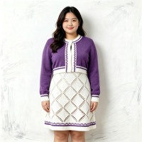 Service OEM ODM, design ajouré en forme de diamant, motif jacquard, cardigan violet, robe pull blanche