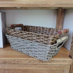 Cesta de Almacenamiento Rectangular de Mimbre con Espejo Cruzado, Marrón Grisáceo, con Asa, para Organizar el Hogar, Dormitorio o Balcón - Product Image 2