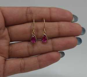14Kt <b>Gold</b> Ruby <b>Gold</b> <b>Earring</b>, Ruby <b>Dangle</b> <b>Earrings</b>, Ruby Teardrop <b>Earrings</b>, Ruby Dainty <b>Earrings</b>, July Birthstone <b>Earrings</b> - Product Image 3
