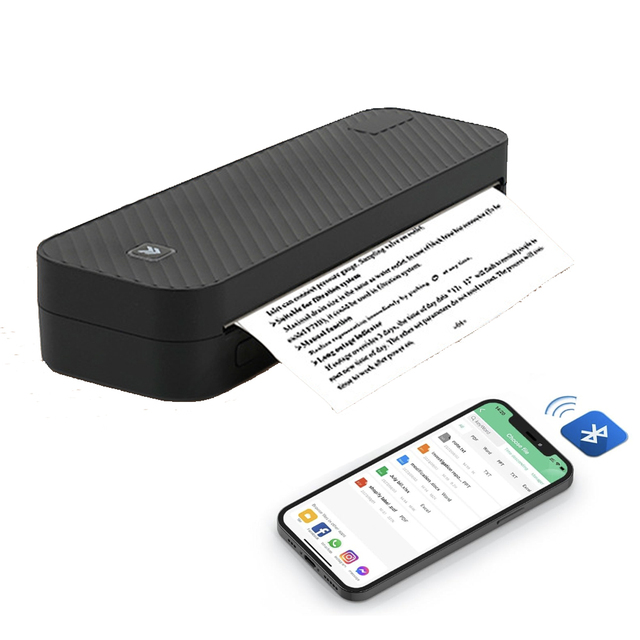 Portable 8 Inch Mini A4 Inkless Thermal Printer Wireless Mobile Connectivity for IOS & Android Sticker Printing