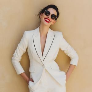 Elegant Ivory Women Tuxedo <b>Suit</b> Bridal Pantsuit with Tailored Blazer and <b>Trousers</b> Formal <b>Wedding</b> Set - Product Image 1