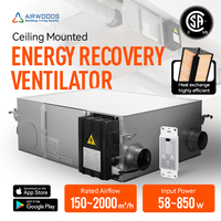 Ventilation domestique haute performance, échangeur de chaleur à flux croisé de 5e génération, acier galvanisé, connexions de conduits flexibles, 150-2000CMH