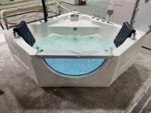 <span class=keywords><strong>Baignoire</strong></span> en acrylique de luxe de qualité supérieure avec siège et accoudoir de sécurité, en verre trempé blanc HG, pour 2 personnes, avec fonction massage par remous d'air. - Product Image 5