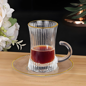 Set <span class=keywords><strong>da</strong></span> Caffè Arabo Turco del Medio Oriente con Decorazioni Dorate, Tazza <span class=keywords><strong>da</strong></span> Tè in Vetro con Piattino, Set di Tazze <span class=keywords><strong>da</strong></span> Caffè Etiopi <span class=keywords><strong>da</strong></span> 100ml - Product Image 2