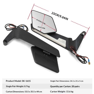 Rétroviseurs latéraux de moto sport noirs avec ailes coupe-vent, éclairage LED intégré, pliables et réglables - Product Image 6