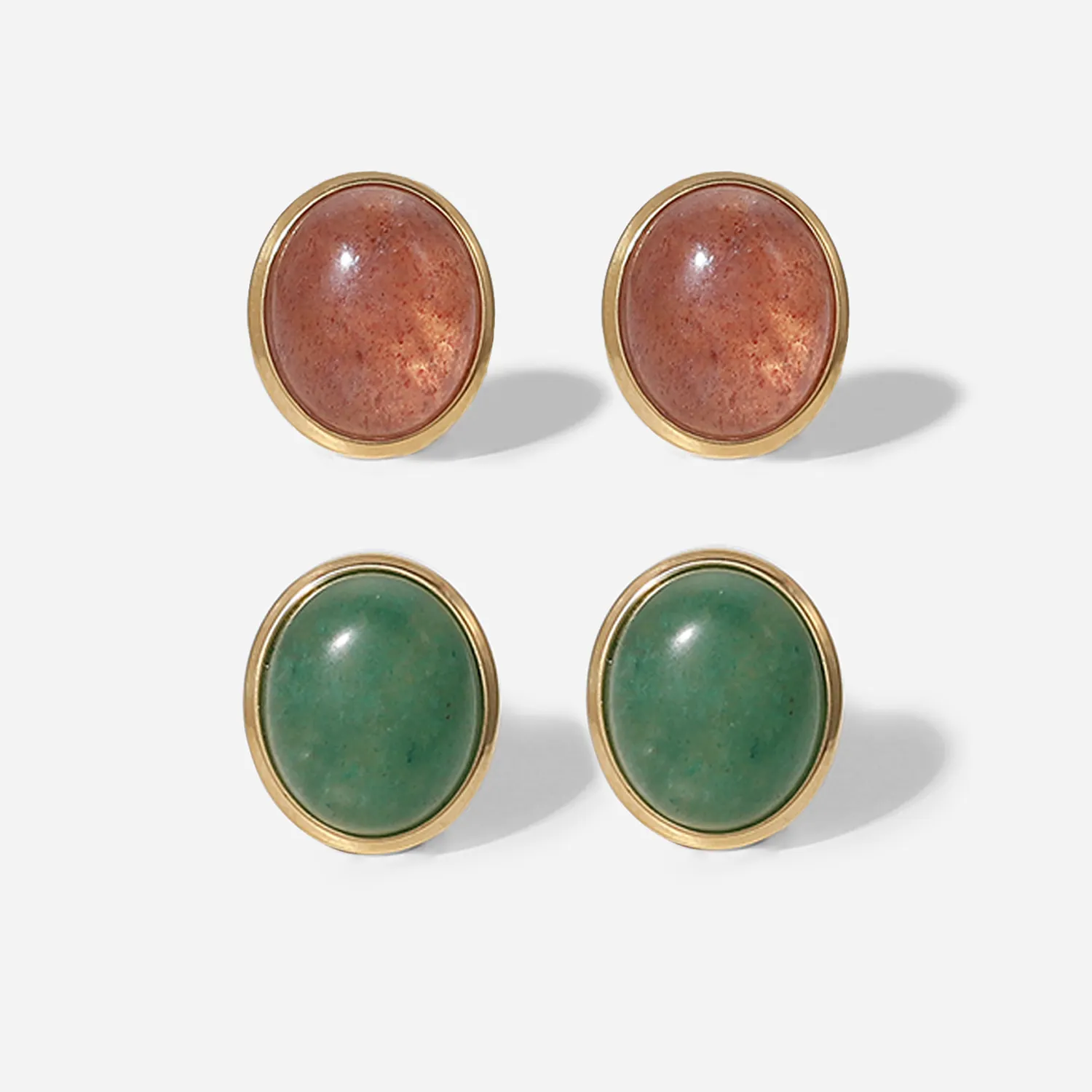 Vintage Oval Green Jade Strawberry Crystal Jewelry Earrings 14K Gold Stainless Steel Stud Earrings For Women