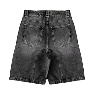 Bouton personnalisé étiquette en <span class=keywords><strong>cuir</strong></span> avant dos broderie Denim Shorts garçons couper et coudre lavé gris Jorts 2025 été - Product Image 2