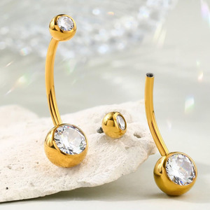 Nhẫn rốn titan ASTM F136 G23, ren trong, tròn, gắn đá CZ, dài 10-12-14mm, dành cho nữ và nam - Product Image 4