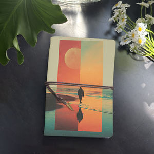 Блокнот 160 ручной работы A6, сменные страницы, идеальный подарок для работающих взрослых с мужским пляжем, печать на море, луна, закате, бухта - Product Image 1