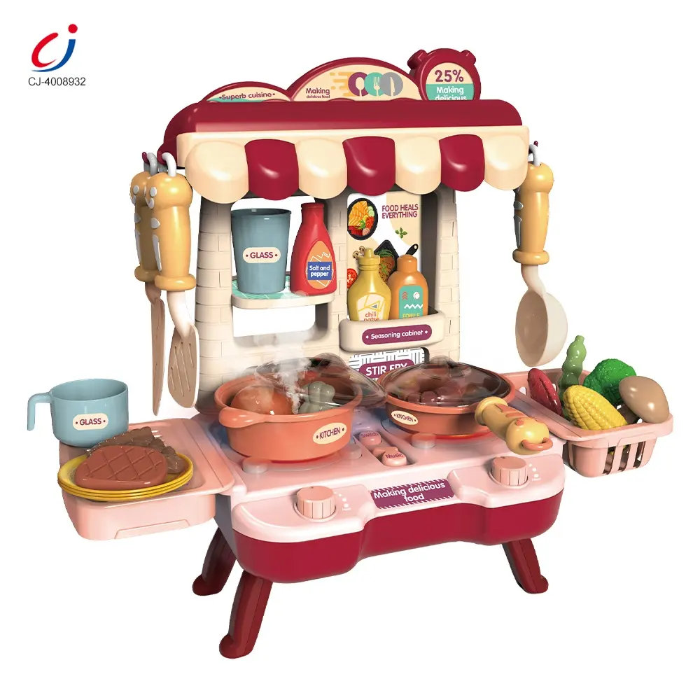 Chengji nhựa màu hồng giả vờ đồ chơi nhỏ Bộ Hơi nước phun vai trò chơi nhà bếp chơi thiết lập đồ chơi trẻ em nấu ăn thực phẩm cho cô gái
