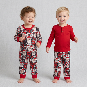 Pyjamas assortis pour frères et sœurs, à manches longues, imprimés HOHO, pour tout-petits, populaires pour Noël - Product Image 1