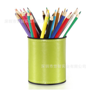 PU leather round pen <b>holder</b>, creative office leather pen <b>holder</b>, candy-colored <b>makeup</b> brush storage bucket - Product Image 4