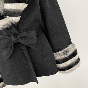고품질 울과 캐시미어 코트 토끼 친칠라 털 칼라와 커프스 여성 겨울 코트 - Product Image 6