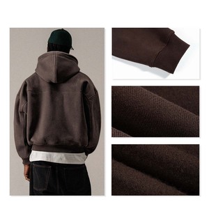 <span class=keywords><strong>Pull</strong></span> à capuche décontracté pour homme, coupe ample, couleur unie, fermeture éclair, automne, mélange polyester-coton, 360G, vente en gros - Product Image 3