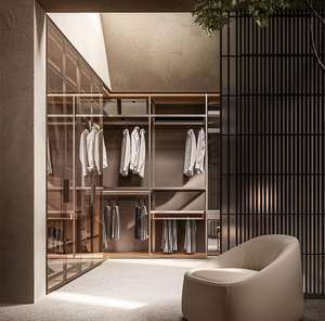 Armoire moderne en bois meubles de chambre à coucher placards de chambre à coucher garde-robe murale personnalisée armoire à portes coulissantes en verre - Product Image 2