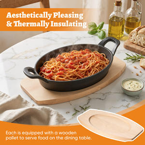 Lot de 2 poêles ovales en fonte avec plateaux de service en bois – Poêles en fonte durables et écologiques avec poignées binaurales pour steak, pâtes et cuisson - Product Image 4