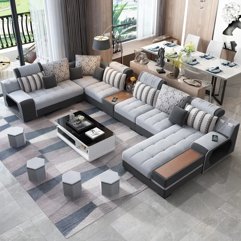 Set Sofa Furnitur Dapat Disesuaikan dan Dapat Diatur Ulang Bagian Sofa Kombinasi Ruang Tamu 7 Tempat Duduk Sudut