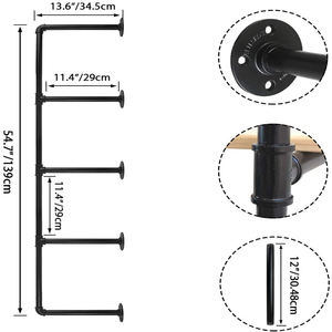رف كتب صناعي من الأنابيب المعدنية السميكّة، رف حائط عصري من 4 طبقات مصنوع من الأنابيب المعدنية - Product Image 3