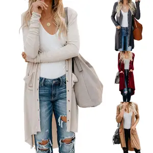 2022 Female Long Sweater Popcorn Cardigan Casual Cardigans For Women Knitwear With Pocket