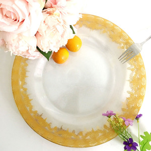 Assiettes de présentation K11 pour mariage, 13 pouces, en verre, écologiques, classiques, à bord festonné, avec effet de couleur, transparentes - Product Image 2