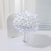 Bouquet de mariée en satin, simulation de rose, bouquet artificiel, accessoires de tournage de mariage coréen, bouquet de mariée haut de gamme