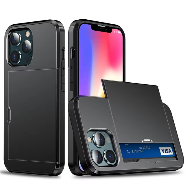 Slide Card Slot Phone Case for iphone 17 16 15 14 Pro 14 Pro Max Card Holder Slot Phone Cover