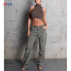 <span class=keywords><strong>Tops</strong></span> cortos con cuello de tortuga personalizados para mujer, venta al por mayor, Top <span class=keywords><strong>Halter</strong></span> acanalado en blanco, Top corto sin mangas de algodón de alta calidad para mujer - Product Image 2