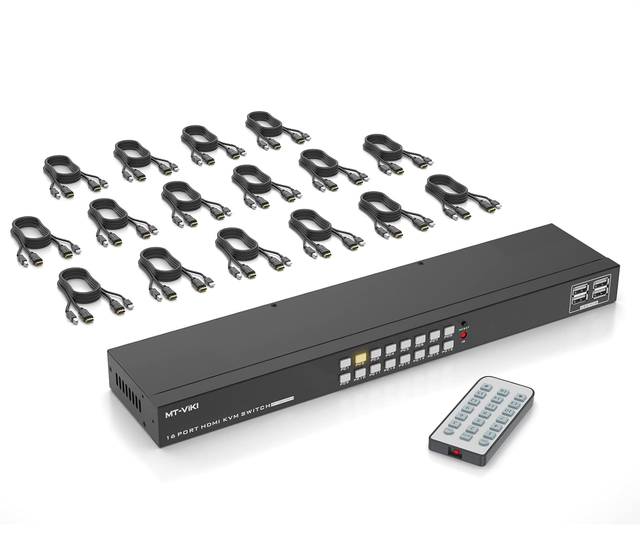 MT-VIKI KVM Switch 16 Port, 16X1 Rackmount KVM Switch HDMI