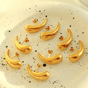 ต่างหูทรงหยดน้ำชุบทองเหล็กไทเทเนียมสำหรับผู้หญิงแฟชั่นสไตล์มินิมอลฤดูใบไม้ร่วงฤดูหนาวดีไซน์ใหม่ - Product Image 1