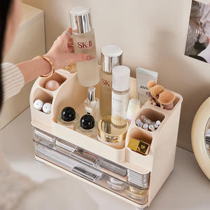 Organisateur cosmétique blanc crème avec tiroirs, boîte de rangement de maquillage de grande capacité pour soins de la peau et rouge à lèvres, organisateur de bureau - Product Image 2