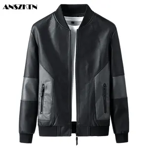 ANSZKTN Men New Spring Fall Soft Leather Jackets Clothing Long Sleeves Coat Fashion Clothing Plus Size 5XL 6XL 7XL 8XL PU Jacket
