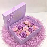 Caja de Regalo de Papel con Diseño Floral en Relieve, Cinta de Satén y Logotipo Personalizado, de Cartón con Tapa Abierta, Venta al Por Mayor de Fábrica, Leabon Lavender Rose