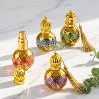 Flacon de parfum en verre hexagonal de 10 ml avec bouchon à vis, rouleau à carreaux dorés pour applicateur, pulvérisateur rechargeable pour huile Attar