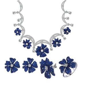 طقم مجوهرات نسائي فاخر بتصميم زهرة الزركون الأمريكية والأسبنيل الأزرق بترصيع مخفي - Product Image 2