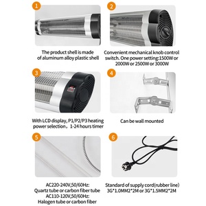 Calentador Eléctrico de Cuarzo Infrarrojo de Pared con Control Remoto, Calentamiento Rápido y Construcción de Acero - Product Image 2