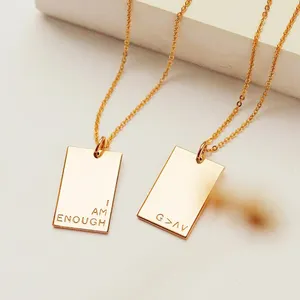 Gepersonaliseerde Minimalistische Rvs Aangepaste Geometrische Sieraden Gegraveerd Ik Ben Genoeg Hanger Rechthoek Hanger Ketting