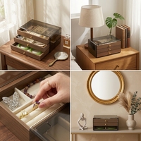Boîte de rangement à bijoux personnalisée avec 3 tiroirs coulissants, rouleaux à bagues et plateaux organisateurs de bijoux amovibles pour la vente en gros et au détail