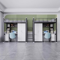 Lit superposé en acier avec bureau en dessous et échelle au sol, lit moderne pour dortoir et appartement pour étudiants