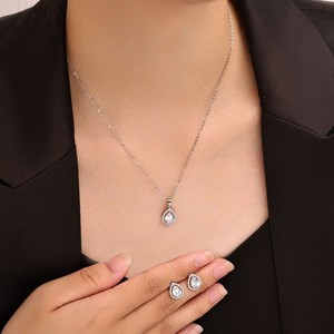 Ensemble de boucles d'oreilles et collier en forme de goutte d'eau, en alliage de cuivre, bijoux de mariage pour femmes - Product Image 2