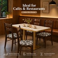 Ensemble de table et chaises de salle à manger commerciales en gros avec plateau en pierre frittée et chaise en bois massif à dossier ondulé pour l'approvisionnement de projets de café
