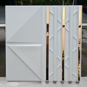 ZJ Modern duvar ve tavan dekoratif dekor 50cm ahşap renk 3d Pvc paneller altın ayna ile - Product Image 4