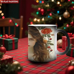Taza de Cerámica Blanca para Sublimación, 11 oz, Color Negro Escarchado, Taza de Café que Cambia de Color, Diseño de Pintura Plana 2D - Product Image 2